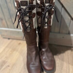 UGG Chocolate and Cream Lace-Up Boots